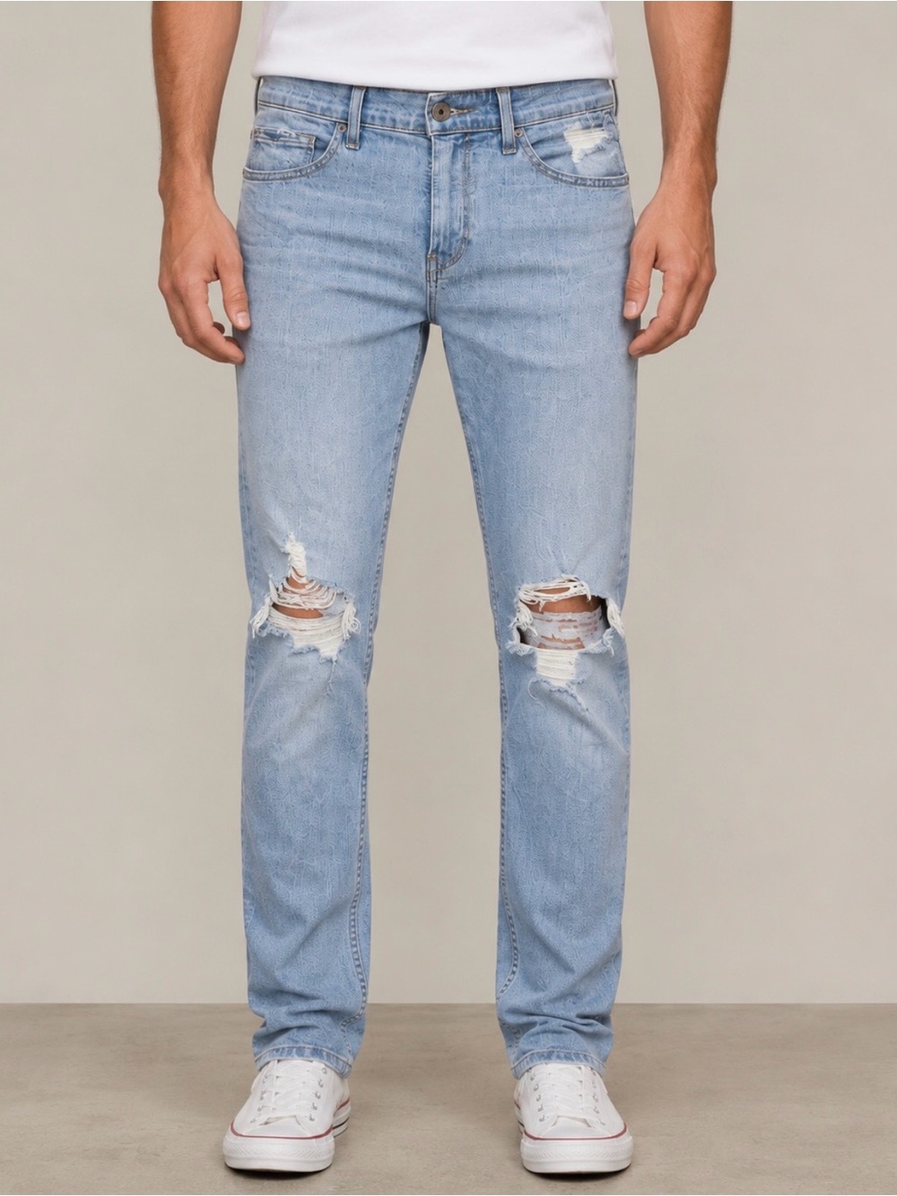 Paige Lennox Slim Jeans Mens Light Wash Distressed Denim Sz 33x33🧡